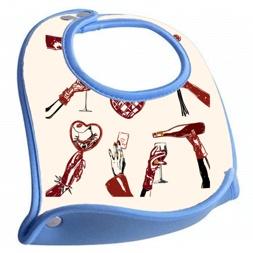 Valentine's Illustration: Hand with Roses, Champagne & Bag - feeding bib by EZbie