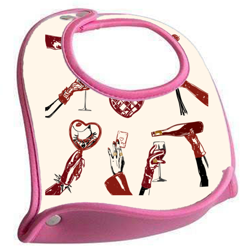 Valentine's Illustration: Hand with Roses, Champagne & Bag - feeding bib by EZbie