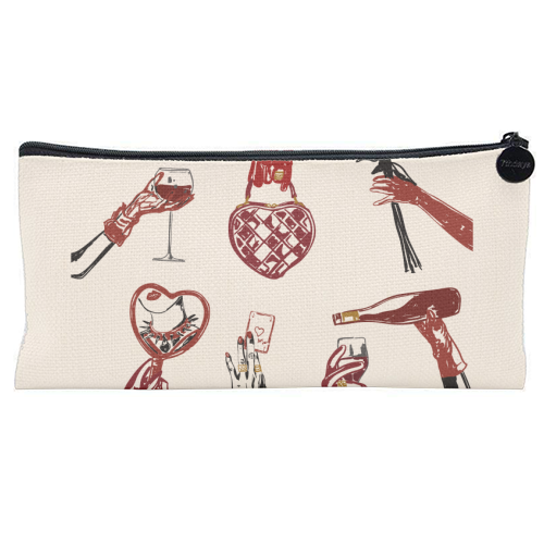 Valentine's Illustration: Hand with Roses, Champagne & Bag - flat pencil case by EZbie
