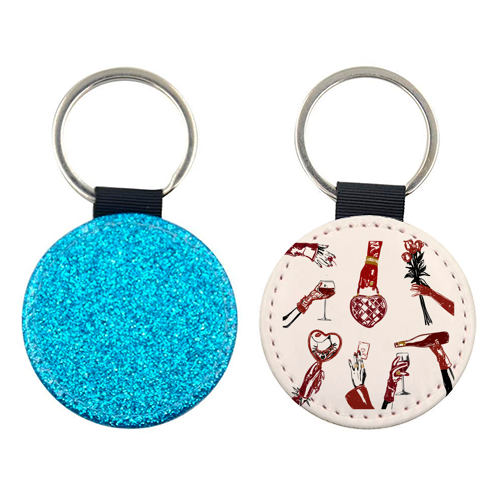 Valentine's Illustration: Hand with Roses, Champagne & Bag - keyring by EZbie