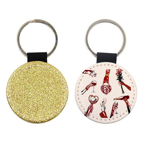 Valentine's Illustration: Hand with Roses, Champagne & Bag - keyring by EZbie