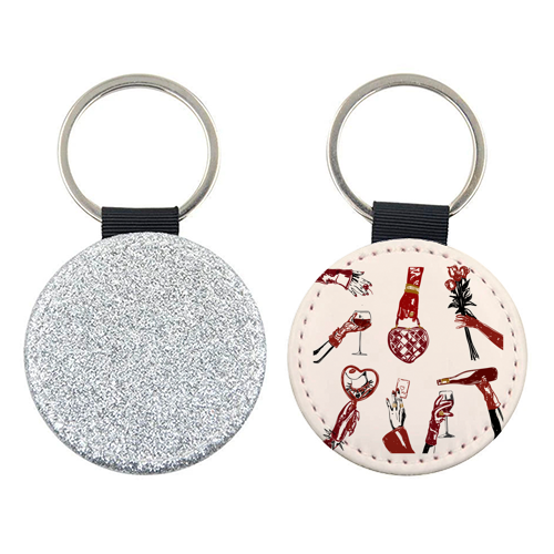 Valentine's Illustration: Hand with Roses, Champagne & Bag - keyring by EZbie