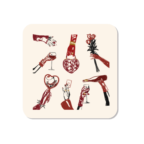 Valentine's Illustration: Hand with Roses, Champagne & Bag - Magnet by EZbie