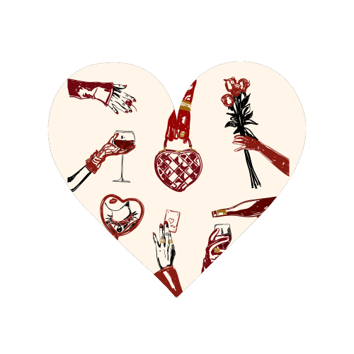 Valentine's Illustration: Hand with Roses, Champagne & Bag - Magnet by EZbie