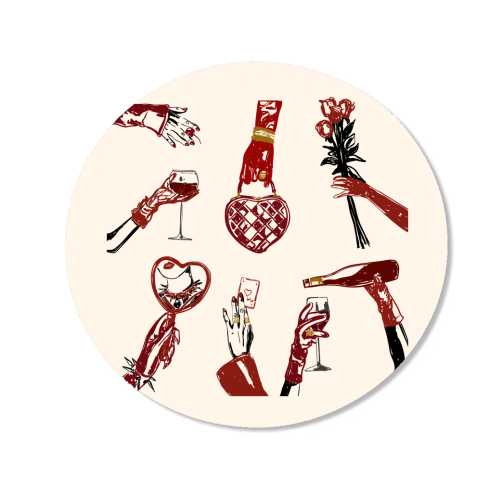 Valentine's Illustration: Hand with Roses, Champagne & Bag - Magnet by EZbie