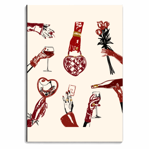 Valentine's Illustration: Hand with Roses, Champagne & Bag - personalised A4, A5, A6 notebook by EZbie