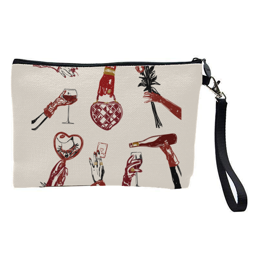 Valentine's Illustration: Hand with Roses, Champagne & Bag - pretty makeup bag by EZbie
