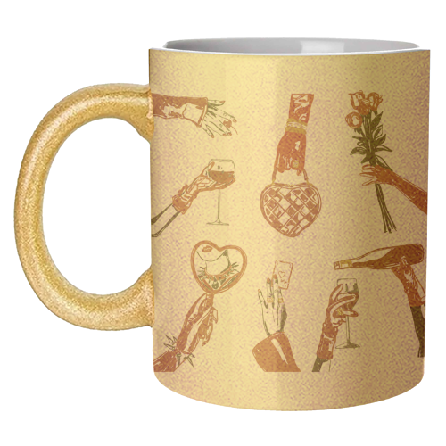 Valentine's Illustration: Hand with Roses, Champagne & Bag - unique mug by EZbie