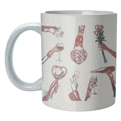Valentine's Illustration: Hand with Roses, Champagne & Bag - unique mug by EZbie