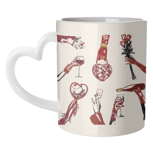 Valentine's Illustration: Hand with Roses, Champagne & Bag - unique mug by EZbie