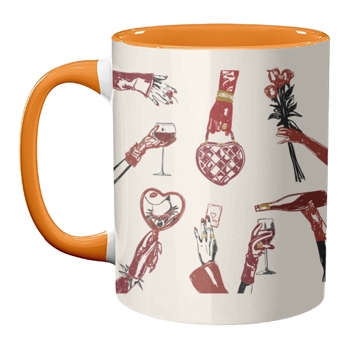 Valentine's Illustration: Hand with Roses, Champagne & Bag - unique mug by EZbie