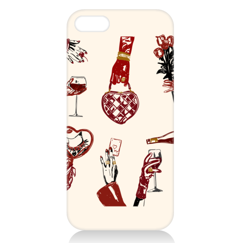 Valentine's Illustration: Hand with Roses, Champagne & Bag - unique phone case by EZbie