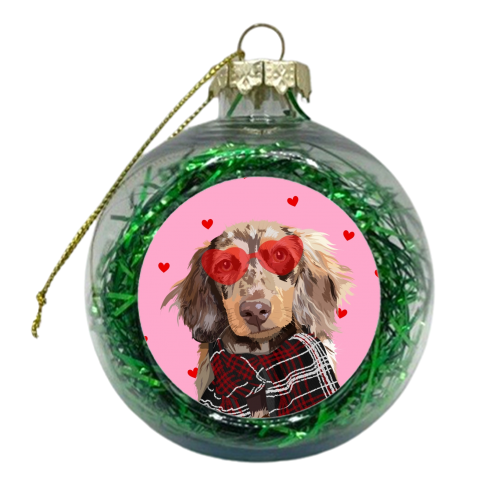 Valentine's sausage dog heart print - xmas bauble by The Girl Next Draw
