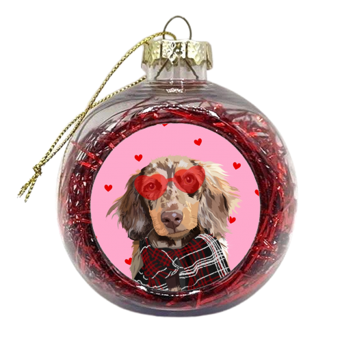 Valentine's sausage dog heart print - xmas bauble by The Girl Next Draw