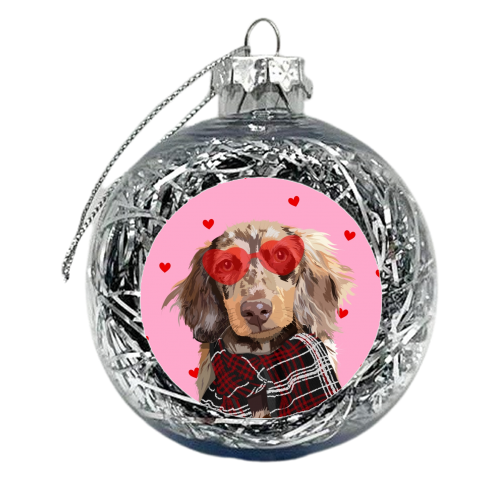 Valentine's sausage dog heart print - xmas bauble by The Girl Next Draw