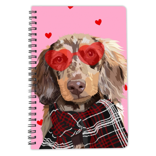 Valentine's sausage dog heart print - personalised A4, A5, A6 notebook by The Girl Next Draw