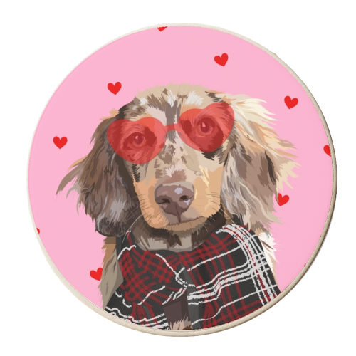Valentine's sausage dog heart print - personalised beer coaster by The Girl Next Draw