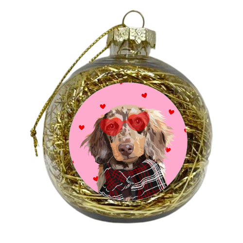 Valentine's sausage dog heart print - xmas bauble by The Girl Next Draw
