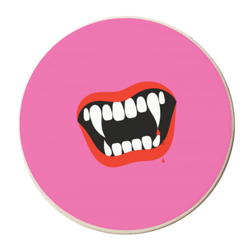 Vampire Kiss ( pink background ) - personalised beer coaster by Adam Regester