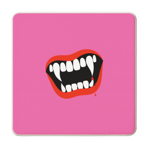 Vampire Kiss ( pink background ) - personalised beer coaster by Adam Regester