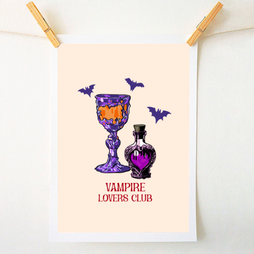 Vampire Lovers Club Gothic Halloween Illustration - A1 - A4 art print by EZbie