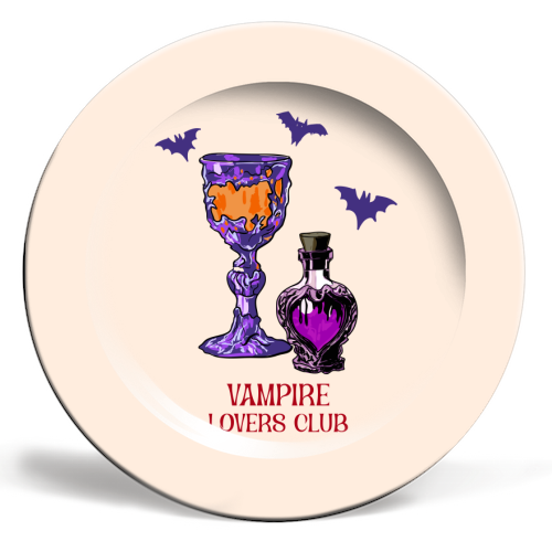 Vampire Lovers Club Gothic Halloween Illustration - ceramic dinner plate by EZbie