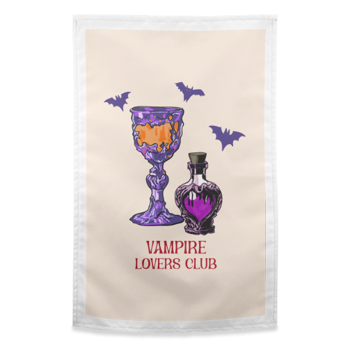 Vampire Lovers Club Gothic Halloween Illustration - funny tea towel by EZbie