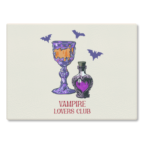 Vampire Lovers Club Gothic Halloween Illustration - glass chopping board by EZbie