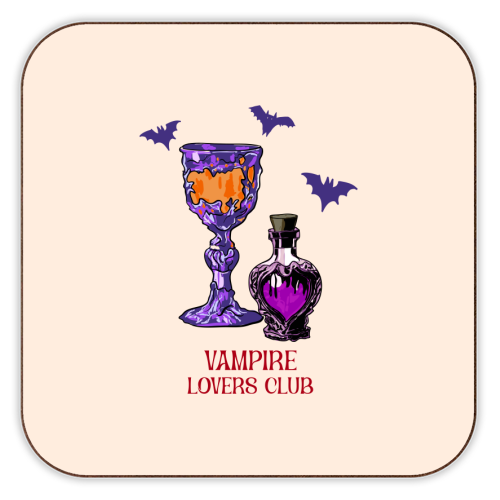 Vampire Lovers Club Gothic Halloween Illustration - personalised beer coaster by EZbie