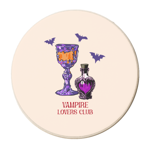 Vampire Lovers Club Gothic Halloween Illustration - personalised beer coaster by EZbie