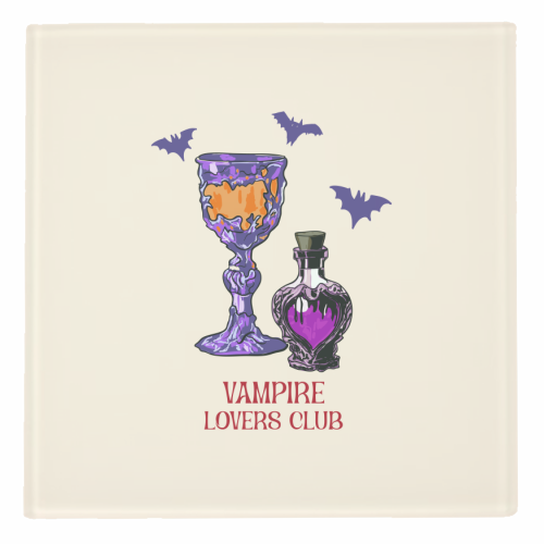 Vampire Lovers Club Gothic Halloween Illustration - personalised beer coaster by EZbie