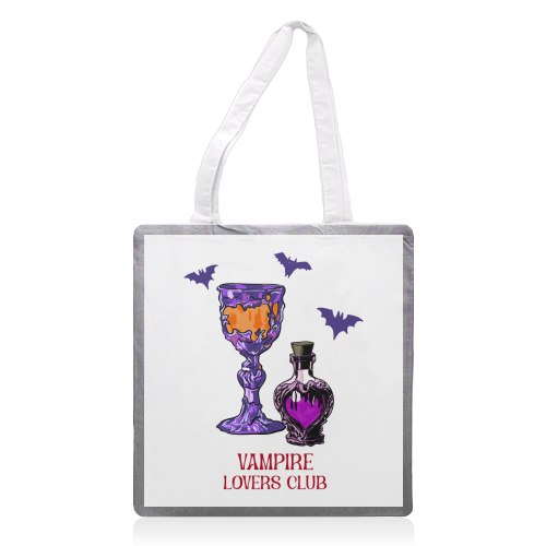 Vampire Lovers Club Gothic Halloween Illustration - printed canvas tote bag by EZbie