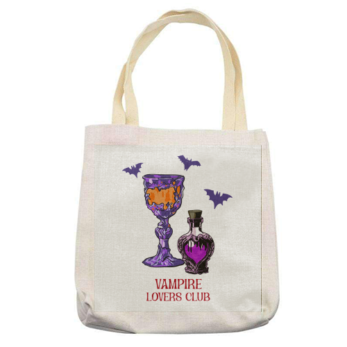 Vampire Lovers Club Gothic Halloween Illustration - printed canvas tote bag by EZbie