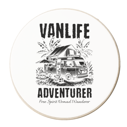 Vanlife Adventurer - free spirit nomad wanderer - black and white - personalised beer coaster by UKVanlife