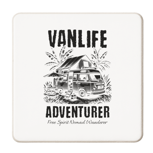Vanlife Adventurer - free spirit nomad wanderer - black and white - personalised beer coaster by UKVanlife