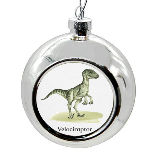 Velociraptor - colourful christmas bauble by Gal Design