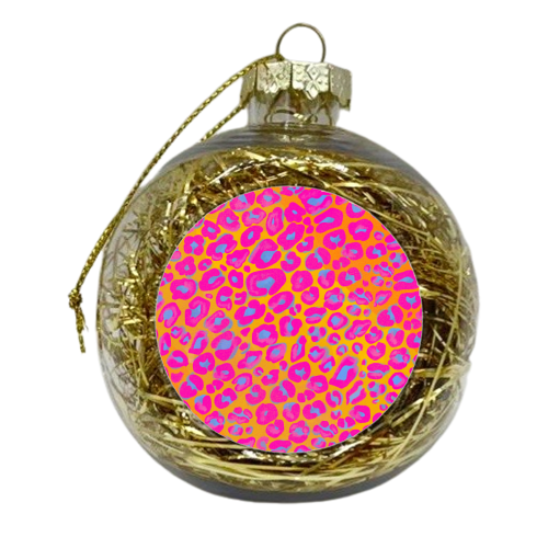 Vibrant pink leopard print - xmas bauble by PixieDrew