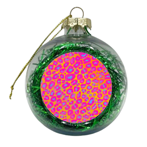 Vibrant pink leopard print - xmas bauble by PixieDrew