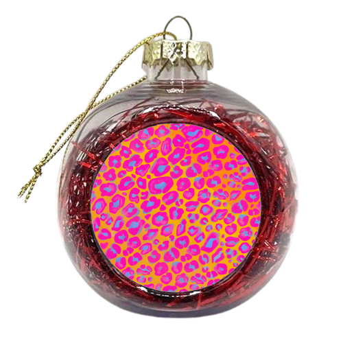 Vibrant pink leopard print - xmas bauble by PixieDrew