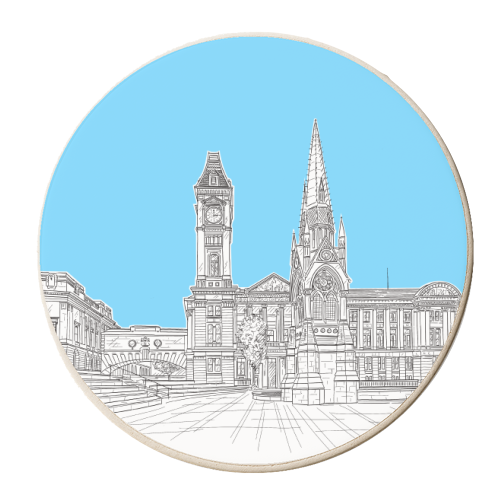 Victoria Square, Birmingham, UK (pale blue colour pop version) - personalised beer coaster by Adam Regester