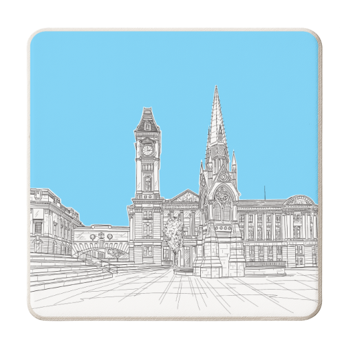 Victoria Square, Birmingham, UK (pale blue colour pop version) - personalised beer coaster by Adam Regester