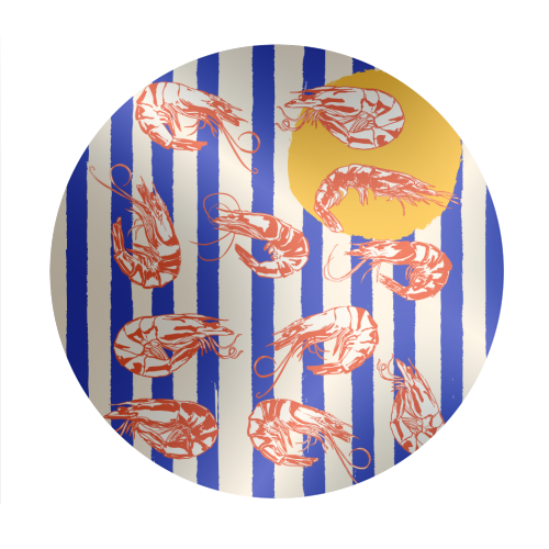 Vintage Blue Stripes Shrimps Illustration - Circle Sticker by EZbie