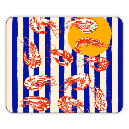 Vintage Blue Stripes Shrimps Illustration - designer placemat by EZbie