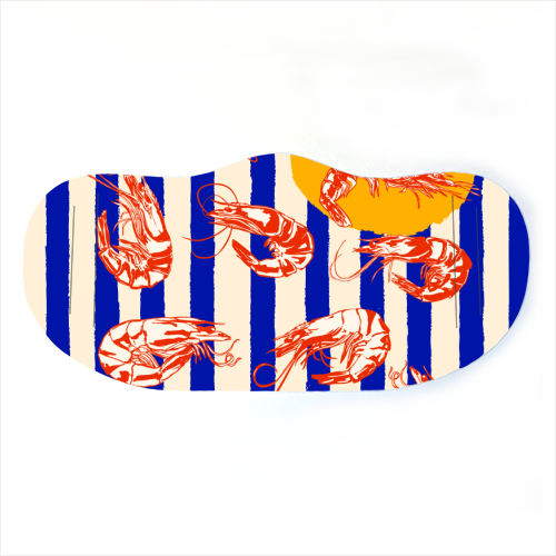 Vintage Blue Stripes Shrimps Illustration - face cover mask by EZbie