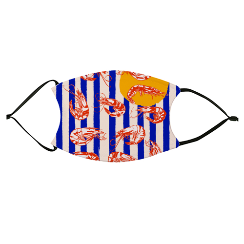 Vintage Blue Stripes Shrimps Illustration - face cover mask by EZbie