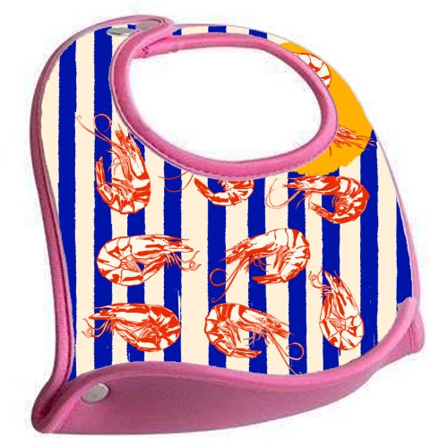 Vintage Blue Stripes Shrimps Illustration - feeding bib by EZbie