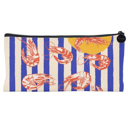 Vintage Blue Stripes Shrimps Illustration - flat pencil case by EZbie