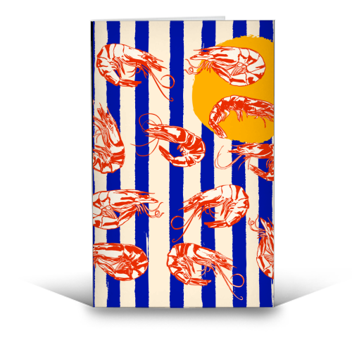 Vintage Blue Stripes Shrimps Illustration - funny greeting card by EZbie