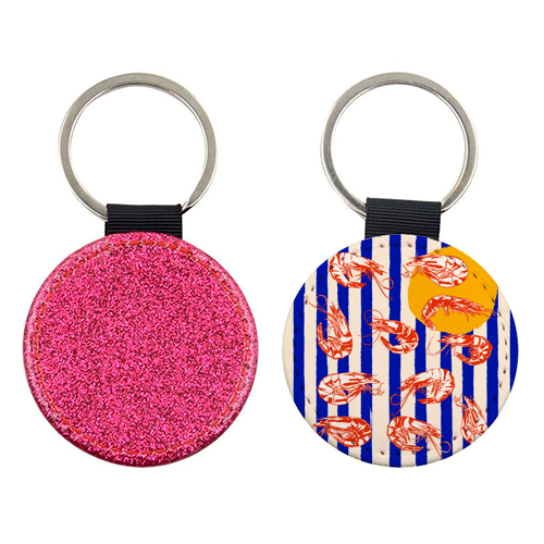 Vintage Blue Stripes Shrimps Illustration - keyring by EZbie