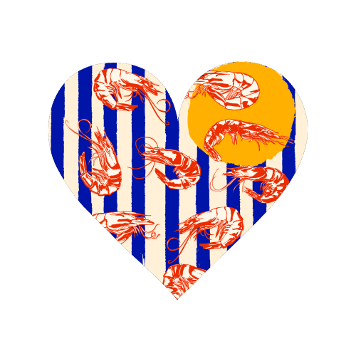 Vintage Blue Stripes Shrimps Illustration - Magnet by EZbie